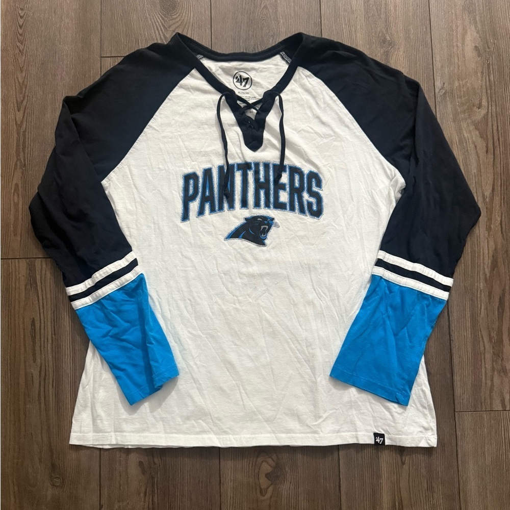 ’47 Brand Carolina Panthers Lace Up Long Sleeve Shirt XL NFL Hockey Style